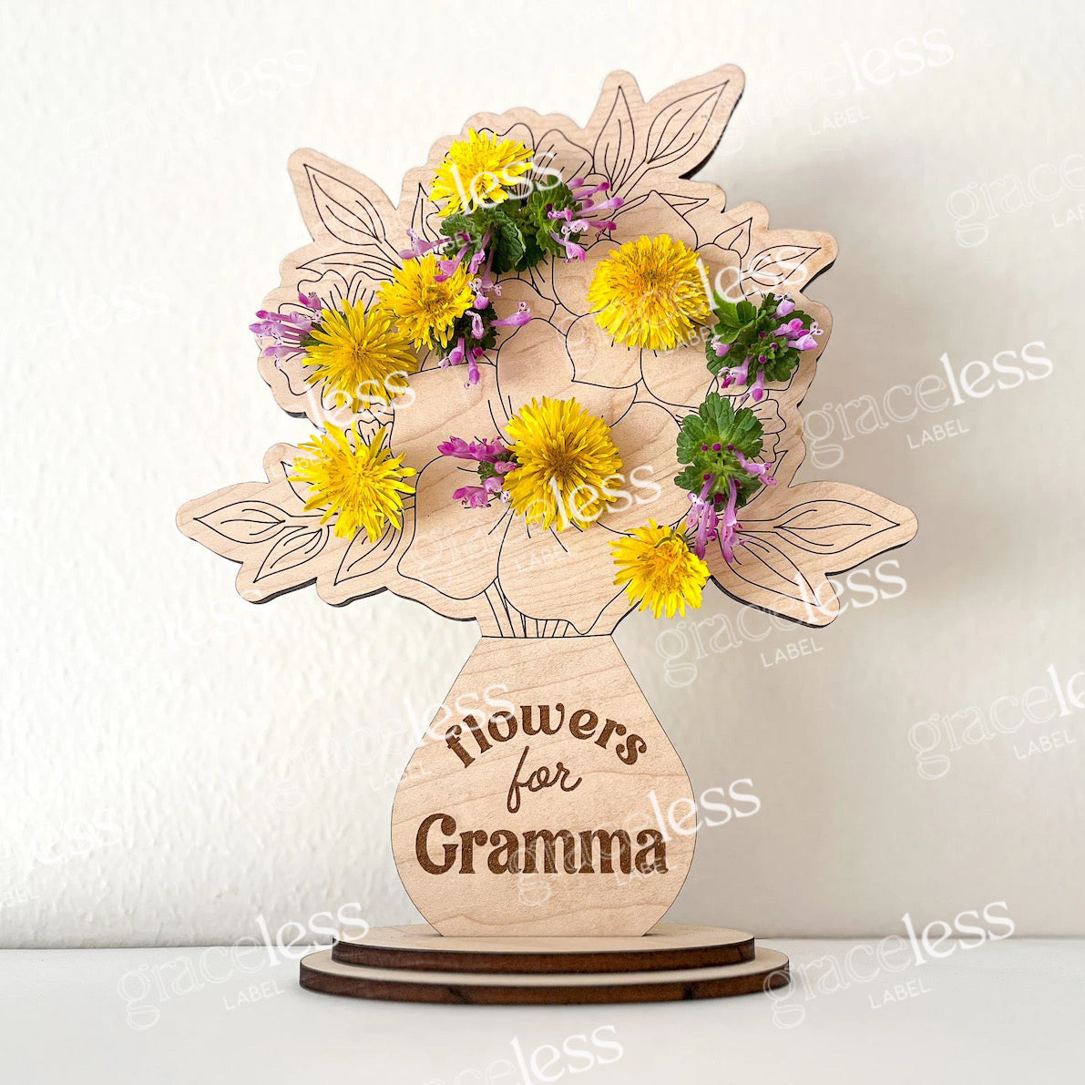 Wood Mother's Day Flower Holder Stand