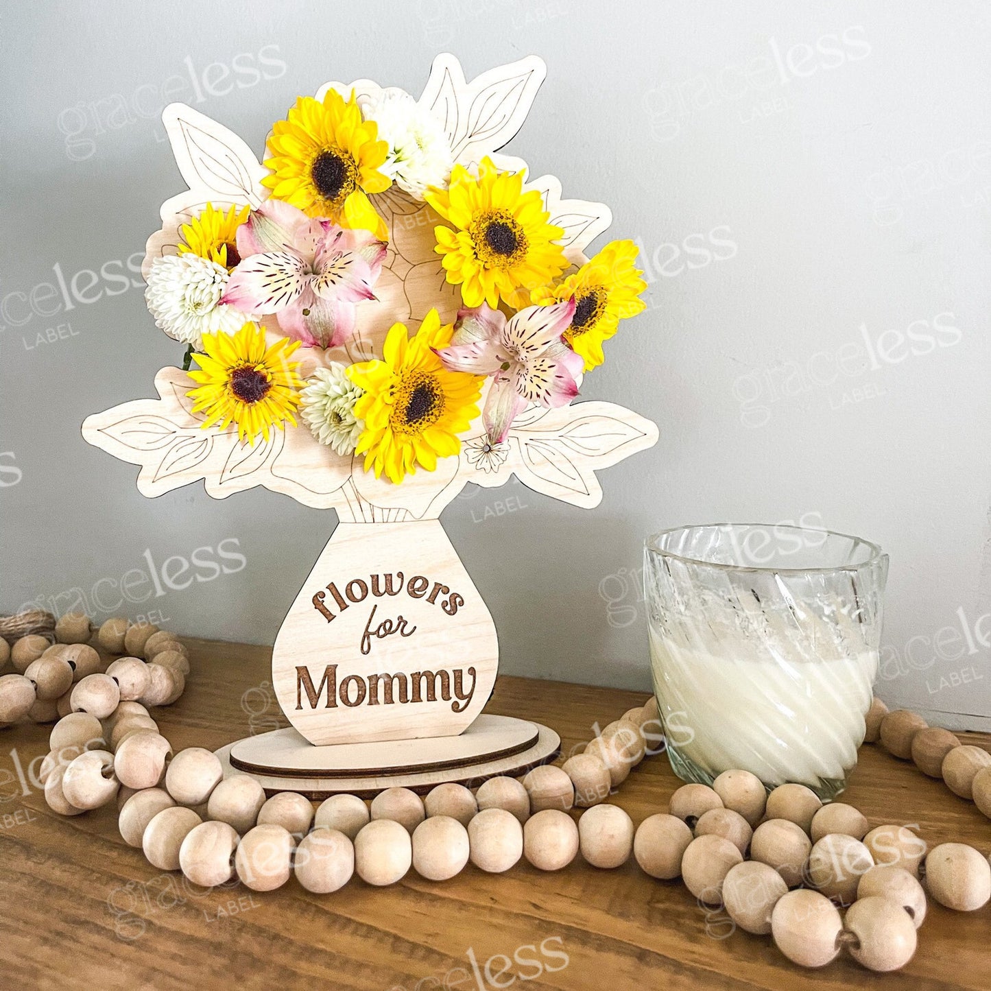 Wood Mother's Day Flower Holder Stand